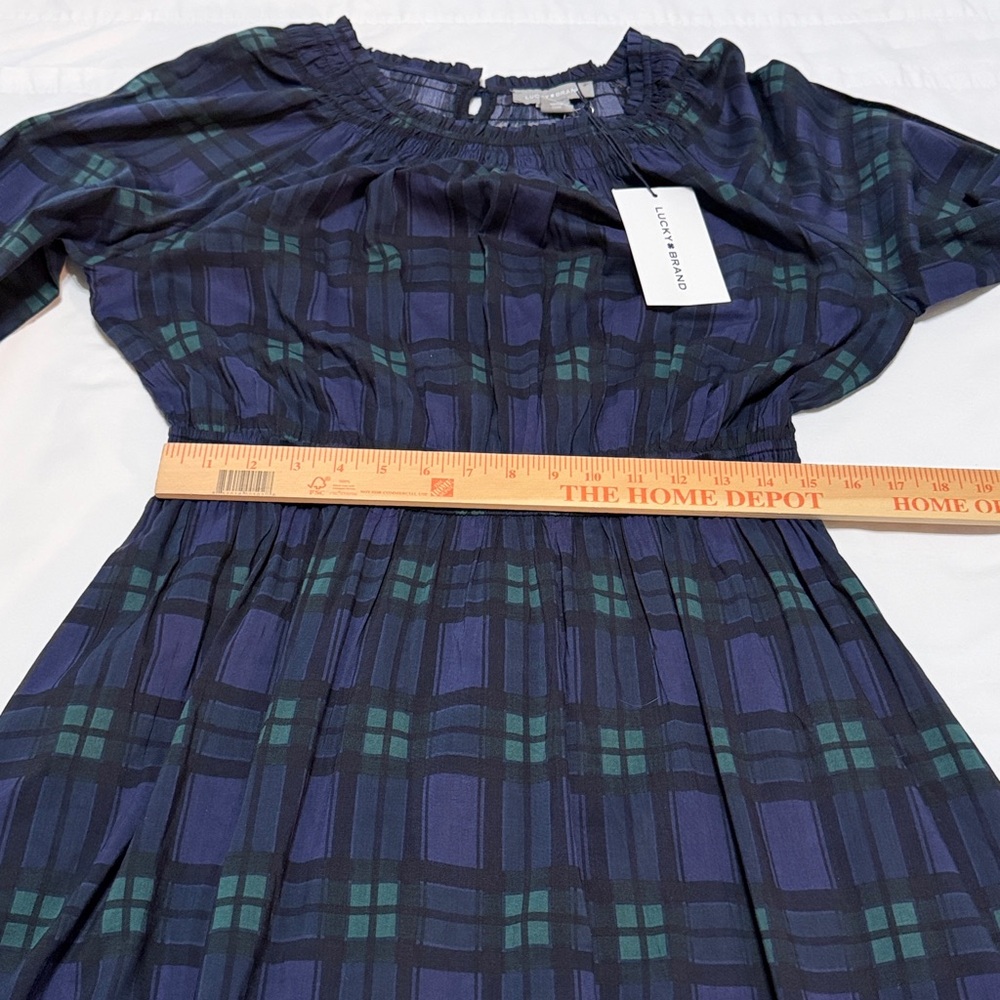 Lucky Brand Plaid Maxi Dress in Blue and Green Long Sleeves L NWT - Picture 6 of 9